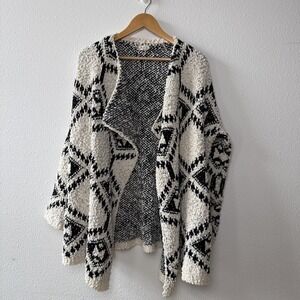 POL Cream and Black Aztec Open Knit Cardigan Women's Size Large BoHo